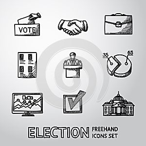 Set of handdrawn ELECTION icons with - vote box