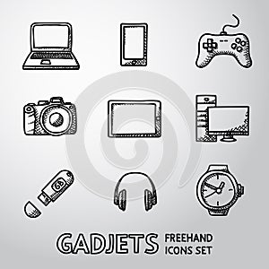 Set of handdrawn GADGET icons with - notebook