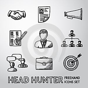 Set of handdrawn Head Hunter icons - handshake