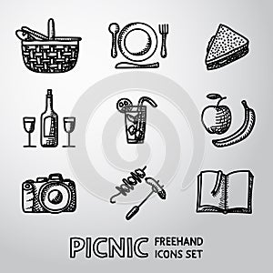 Set of handdrawn picnic icons. Vector photo