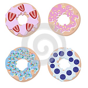 Set of handmade colored donuts in modern flat style. Donut isolated for your design