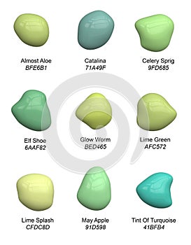 Set of handpicked light green paint shades - vector chart of smears of pastel virid hues