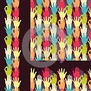 Set of hands in the crowd seamless pattern