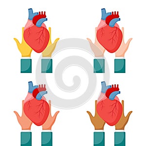 Set of hands gestures with human heart