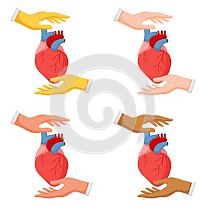 Set of hands gestures with human heart