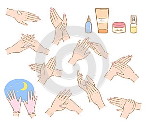 Set of hands and hand care items. Health and beauty concept