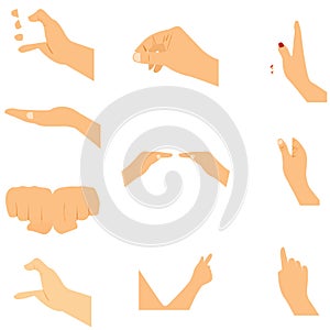 Set of hands icons and symbols, different hands, illustration.