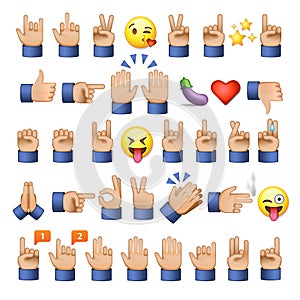 Set of hands icons and symbols, emoji