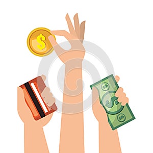 set hands money cash credit isolated