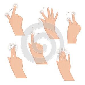 Set of hands with multitouch gestures for tablet or smartphone.