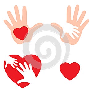 Set of hands raising love with heart, Heart on the open palm