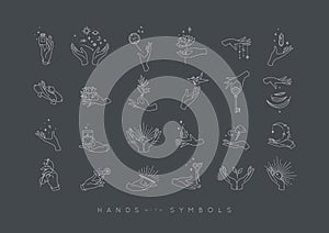 Set of hands with symbols grey