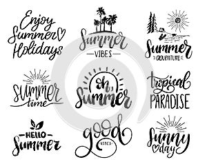 Set of handwritten inspirational summer phrases. Vector fun quotes illustrations. Calligraphy collection.