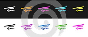 Set Hang glider icon isolated on black and white background. Extreme sport. Vector Illustration.