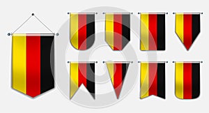 Set of hanging flags of the GERMANY with textile texture. Vertical Template Pennant for background, banner, web site, logo,award,