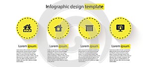 Set Hanging sign with text Sold, House shield, Garage and Location house. Business infographic template. Vector