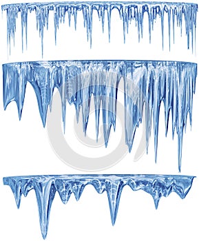 Set of hanging thawing icicles of a blue shade