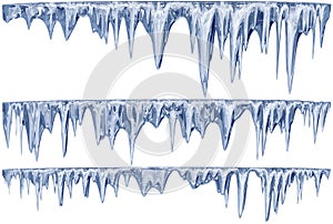 Set of hanging thawing icicles of a blue shade