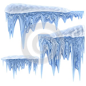 Set of hanging thawing icicles of a blue shade