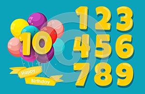 Set of happy birthday anniversary numbers congratulations, invitation background. Vector Illustration