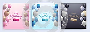 Set of Happy birthday celebration banner with realistic colorful balloons