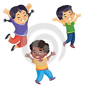 Set of happy children who are happy and having fun, boys and girls, isolated object on a white background, vector