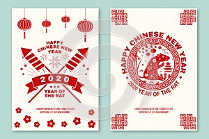 Set of Happy Chinese New Year 2020 poster, flyer, greeting cards. New Year felicitation classic postcard. Chinese sign