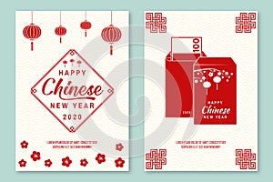 Set of Happy Chinese New Year 2020 poster, flyer, greeting cards. New Year felicitation classic postcard. Chinese sign