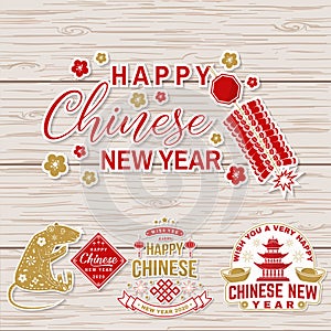 Set of Happy Chinese New Year sticker design. Vector. Chinese New Year patch or greeting card.