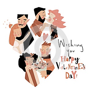 Set of Happy couples in love celebrating Valentines Day
