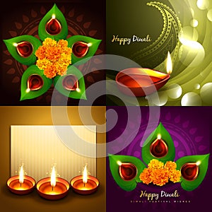 Set of happy diwali diya background illustration