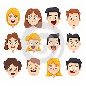 Set of Happy Face Headshots in Cartoon Style AI Generated