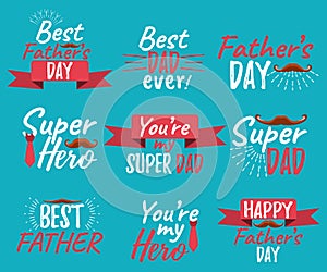 Set of Happy Father`s Day banner and giftcard. Best Dad Poster S