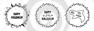 Set of happy halloween vintage badges, emblems and labels.