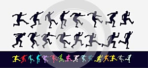 Set of happy jumping people silhouettes. Black and white vector illustration. Ð¡ollection of black silhouettes of jumping people.