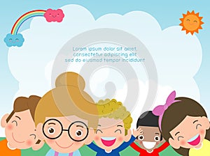 Set of Happy kids in education concept, Back to school banner background. Cute school kids.Template for advertising brochure