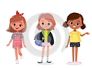 Set of happy little girls in different clothes