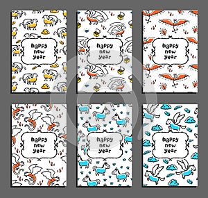 Set of happy new year greeting card with mythical beasts