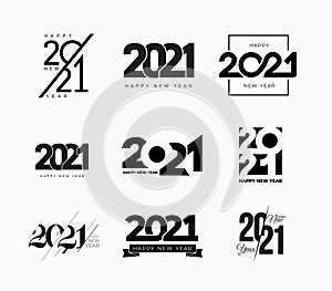 Set of 2021 Happy New Year signs. Big collection of 2021 Happy New Year symbols. Greeting card artwork, brochure template. Vector