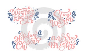 Set Happy New Year vector text Calligraphic Lettering Merry Christmas design card template. Creative typography for