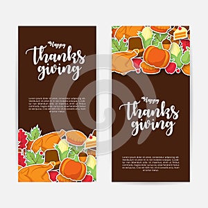 Set of Happy thanksgiving banner with flat icon.