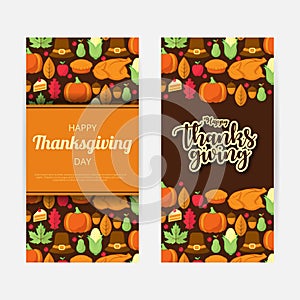Set of Happy thanksgiving banner with flat icon.