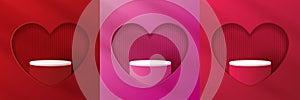 Set happy valentines day and stage podium decorated with heart shape lighting. pedestal scene with for product, cosmetic,