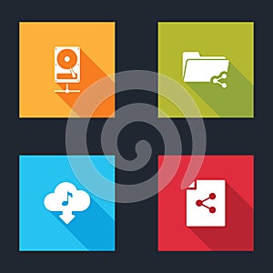 Set Hard disk drive on sharing network, Share folder, Cloud download music and file icon. Vector