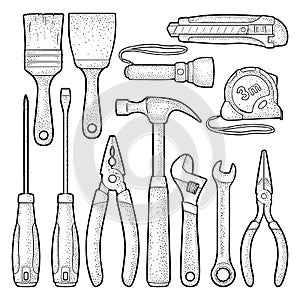 Set hardware tools. Vector engraving