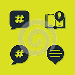 Set Hashtag speech bubble, Speech chat, and Interesting facts icon. Vector