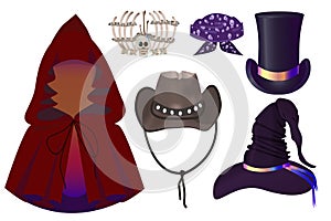 Set of hats for Halloween or carnival celebration. Decorations for your photos that will give the mood of the holiday.