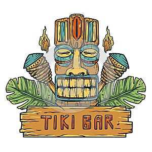 Set of hawaii tiki mask or face idol. Ethnic totem