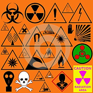 Set of hazard symbols. Biological, radiation, chemical and other