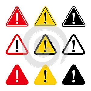 Set of hazard warning, warn symbol vector icon flat sign symbol with exclamation mark isolated on white background